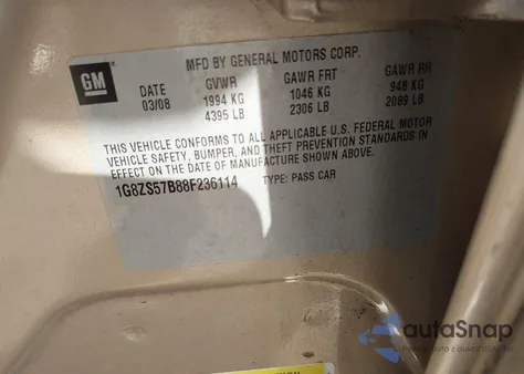 2008 Saturn Aura Xe из США, поврежденный, VIN 1G8ZS57B88F236114